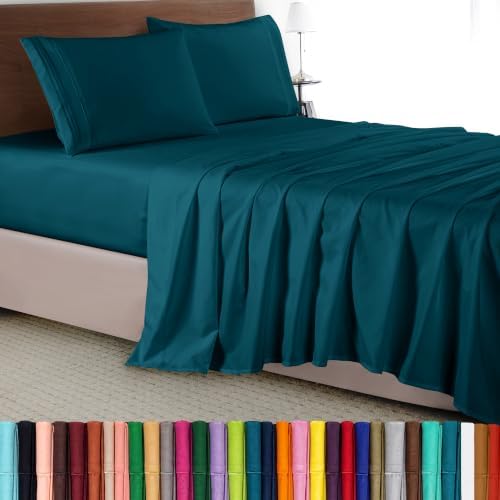 Elegant Comfort Luxury 4-Piece Bed Sheet Set - Luxury Bedding 1500 Thread Count Egyptian Quality Microfiber, Wrinkle Resistant Cool & Breathable, Easy Elastic Fitted, California King, Marine Teal
