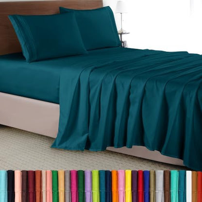 Elegant Comfort Luxury 4-Piece Bed Sheet Set - Luxury Bedding 1500 Thread Count Egyptian Quality Microfiber, Wrinkle Resistant Cool & Breathable, Easy Elastic Fitted, California King, Marine Teal