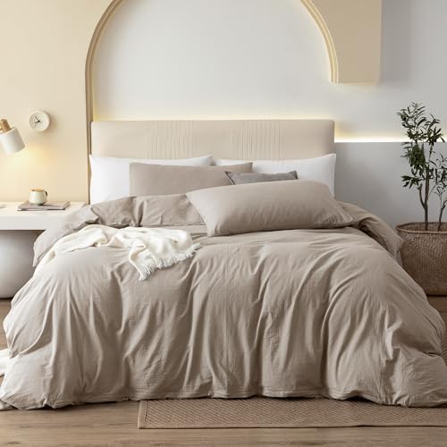 JIYUAN Twin Washed Cotton Duvet Cover Set, 2-Piece, Relaxed Linen Feel