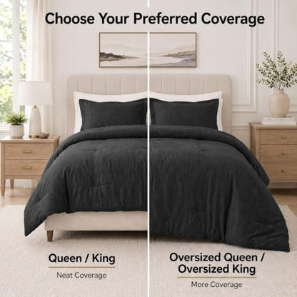 CozyLux Oversized Queen Comforter Set 98x98, Heathered Black, 3 Pieces