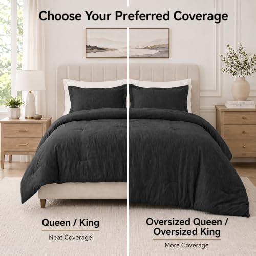 CozyLux Queen Comforter Set, Heathered Black, 3 Pieces Bedding Sets