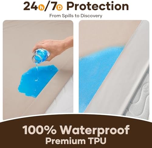 OhGeni Waterproof Mattress Protector, Queen Size Mattress Pad Fitted with Deep Pocket 6"-18", Breathable Noiseless & Soft, Washable Dirt-Proof Mattress Cover for Home, Hotel, Brown, Daybed Cover