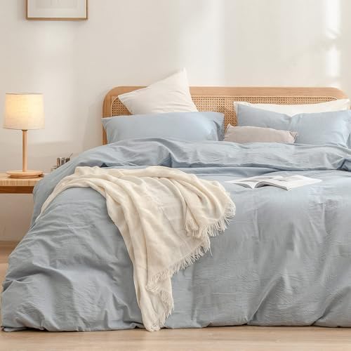BESTOUCH Cotton Solid Duvet Cover Set Cornflower Blue Alaska King