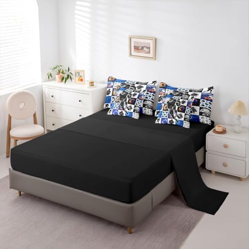 Erosebridal Sports Twin Bedding Set - Football Patchwork Bed in a Bag,Geometric Ball Pattern Comforter Sets with Sheets, Rugby Game 7 Pieces Bed Set Bedroom Decor