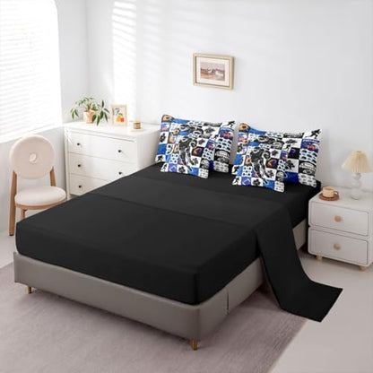 Erosebridal Sports Twin Bedding Set - Football Patchwork Bed in a Bag,Geometric Ball Pattern Comforter Sets with Sheets, Rugby Game 7 Pieces Bed Set Bedroom Decor