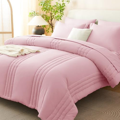 CozyLux Queen Comforter Set Pink - 7 Pieces Bed in a Bag