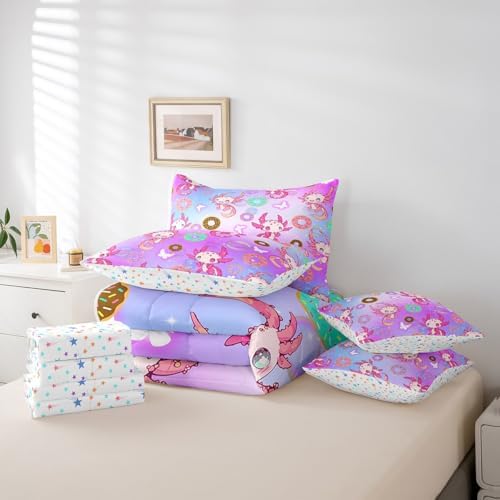 Feelyou Kids Cute Axolotl 7 Pieces Bedding Set Full Size for Boys Girls