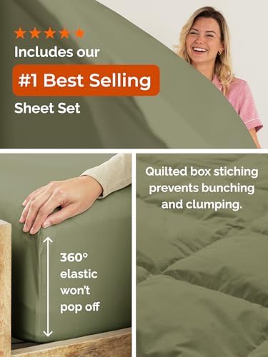 King Comforter Set - 7 Piece Bed in a Bag King Size Bed Set - Sage Green