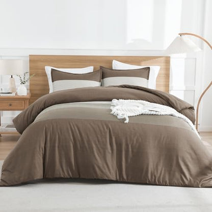Litanika Coffee Super King Plus Comforter Set - 3 Pieces Stripe Bed Set