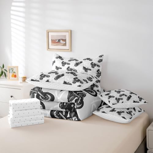 Feelyou Dirt Bike Comforter Set with Sheets 7 Piece Full Graffiti Style Lines Bed in a Bag Kids Boys Girls Racing Motocross Rider Bedding Set Motorcycle Bedroom Decor Extreme Sports Soft Lightweight