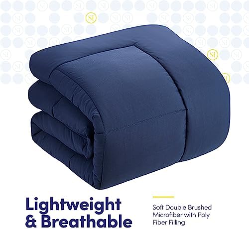 California King Comforter Set - Soft & Breathable 7-Piece Bedding Collection - 1 Comforter, 1 Fitted Sheet, 1 Flat, 4 Pillowcases - Deep Pocket - Premium Quality - Ideal for All Seasons, Navy