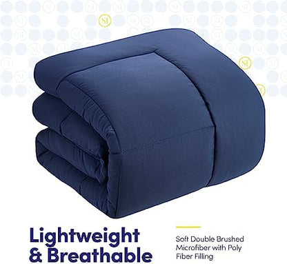 California King Comforter Set - Soft & Breathable 7-Piece Bedding Collection - 1 Comforter, 1 Fitted Sheet, 1 Flat, 4 Pillowcases - Deep Pocket - Premium Quality - Ideal for All Seasons, Navy