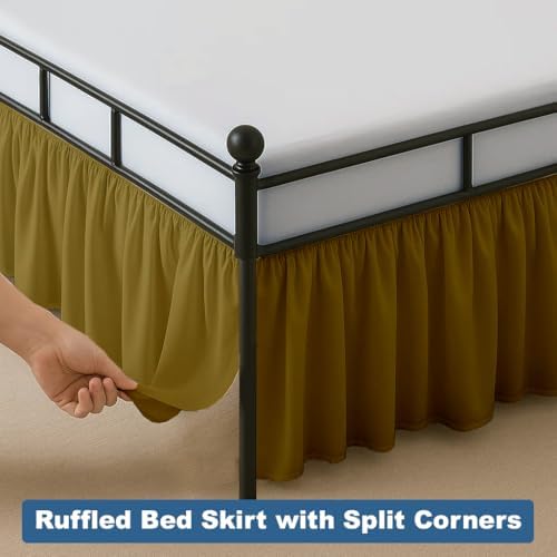 Ruffled Bed Skirt Split Corners with Platform, Tailored Fit Hotel Quality Wrinkle Free Ultra-Soft Microfiber Dust Ruffle, Upto 21 Inch Drop, Full, Taupe