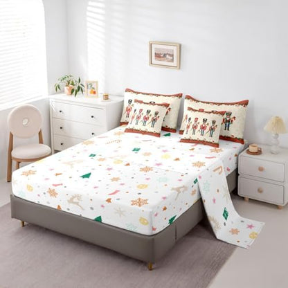 Erosebridal Nutcracker 7 Piece Bedding Set King Soldier Comforter Set with Sheets Xmas Holiday Bed in a Bag Christmas Red Flowers Cute Cartoon Bed Sets Comforter