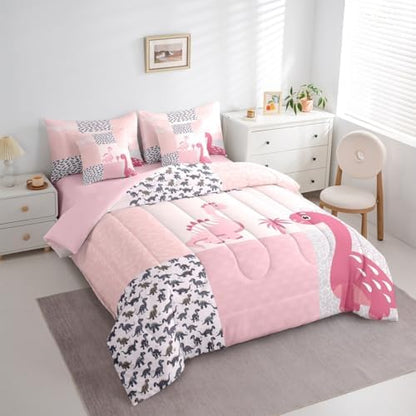 Feelyou Cute Dinosaur 7 Piece Bedding Set Twin Size for Kids