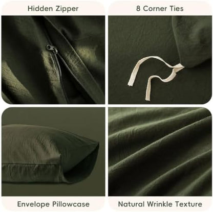 JIYUAN Oversized King Washed Cotton Duvet Cover Set, Relaxed Linen Feel