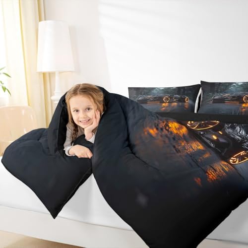 Erosebridal Sports Car Comforter Black Race Car Comforter Set for Kids Boys Girls Extreme Sports Theme Bedding Set Cool Speed Luxury Cars Decor Quilt Set with 2 Pillowcases 3Pcs Bedding Full Size