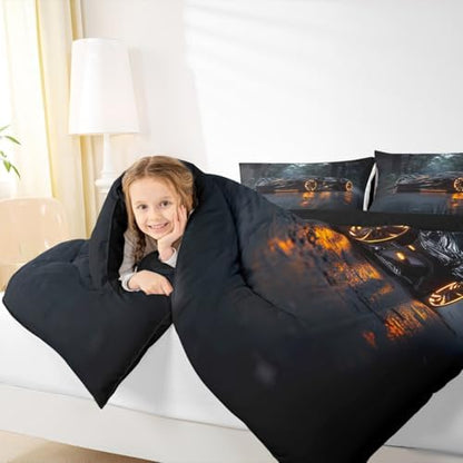Erosebridal Sports Car Comforter Black Race Car Comforter Set for Kids Boys Girls Extreme Sports Theme Bedding Set Cool Speed Luxury Cars Decor Quilt Set with 2 Pillowcases 3Pcs Bedding Full Size