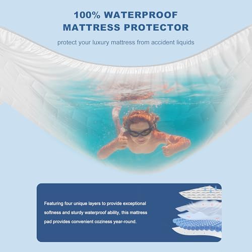 GRT Waterproof Mattress Protector King, Rayon Bamboo Mattress Protector Cooling Breathable, 3D Air Fabric Soft Mattress Cover with 6-26 inches Deep Pocket, Mattress Pad Machine Washable