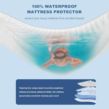 GRT Waterproof Mattress Protector King, Rayon Bamboo Mattress Protector Cooling Breathable, 3D Air Fabric Soft Mattress Cover with 6-26 inches Deep Pocket, Mattress Pad Machine Washable
