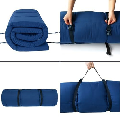 Cot Mattress Topper (Improved Thickness), Foam Quilted Pads for Camping, Soft Comfortable Sleeping Cot Mattress Pad Only, Camping Pad 75"x30" for Camp Cot/Rv Bunk/Narrow Twin Beds, Navy