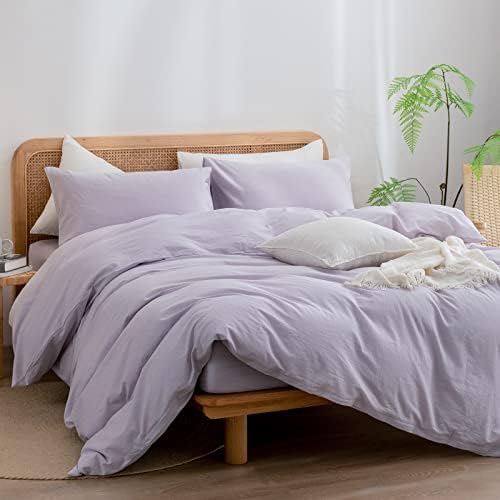 BESTOUCH Cotton Solid Duvet Cover Set Linen Feel Taro Purple Twin
