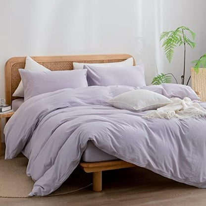 BESTOUCH Cotton Solid Duvet Cover Set Linen Feel Taro Purple Twin