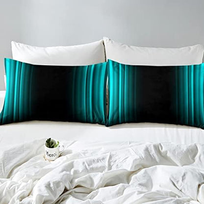 Feelyou Geometric Abstract Ombre Bed Sheets Kids Teens Teal and Black Striped Sheet Set Decor Modern Fashion Bed Set Bedroom Collection 3Pcs Twin Size
