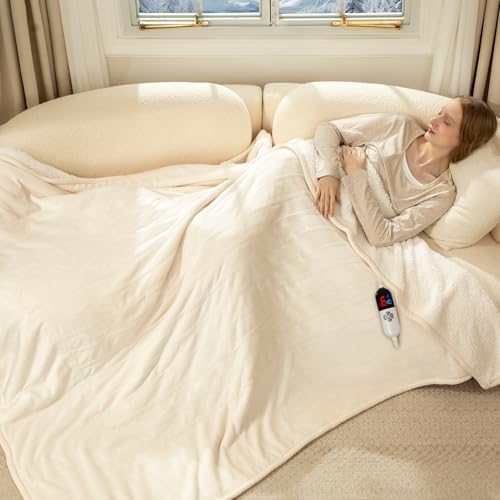 Heated Blanket Full Size Fast Heating Electric Blanket White