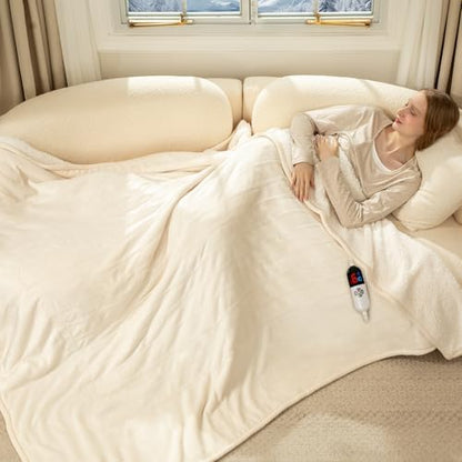 Heated Blanket Full Size Fast Heating Electric Blanket White
