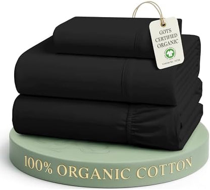 LANE LINEN Twin XL Sheets 100% Organic Cotton Soft 3pc Percale - Black