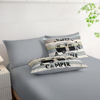 HOSIMA 7Pcs Vintage Camping Travel Trailer Printed King Bedding Set.