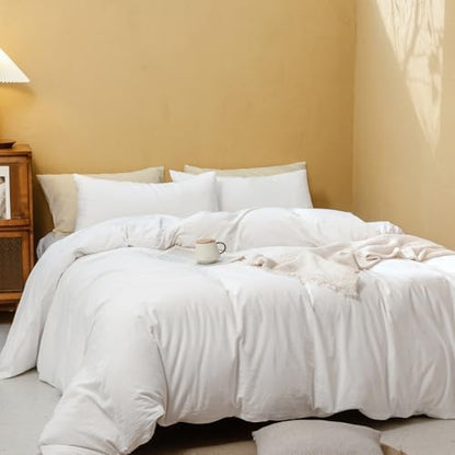 FOSSA Duvet Cover Set 100% Washed Cotton Linen Feel Super King Plus