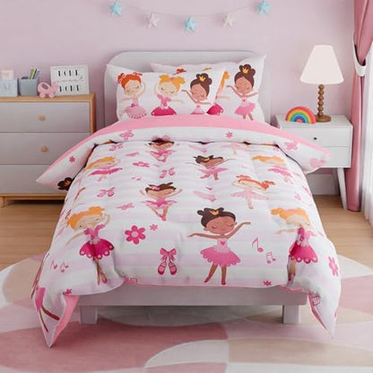 SANDJEST Ballet Full Bedding Sets for Girls, Ultra Soft Microfiber Comforter Set with 4-Pieces, Comforters Kids Bed Set for Children Teen Tween Bedroom Decor