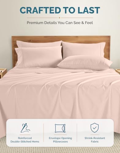 Casa Platino 100% Cotton Full Size Sheets Set – 6 Piece Crisp Percale Full Size Cooling Sheets, Lightweight for Summer, with 15" Deep Pocket Fitted Sheet Nightly Comfort & Airy Sleep – Veiled Rose