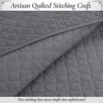 Cozy Line Home Fashions 100% Cotton Quilt Set – 3-Piece Charcoal Gray Solid Classic Modern Quilted Bedspread with Shams, Lightweight All Season Modern Bedding (Diamond Gray, Queen)