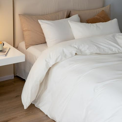 JIYUAN Super Queen Washed Cotton Duvet Cover Set Relaxed Linen Feel