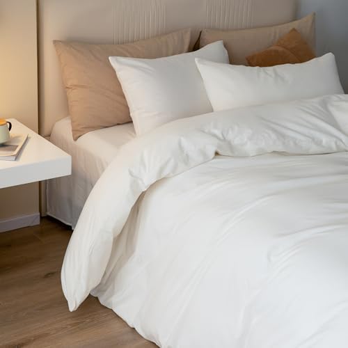JIYUAN Super King Plus Washed Cotton Duvet Cover Set Relaxed Linen Feel