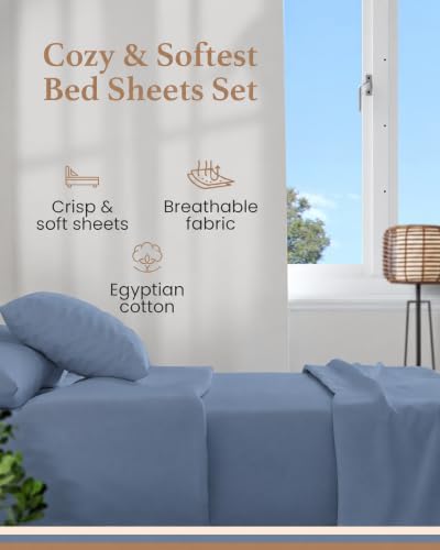 100% Egyptian Cotton Twin XL Sheets, 4 Piece, Slate Gray Sheets Twin XL