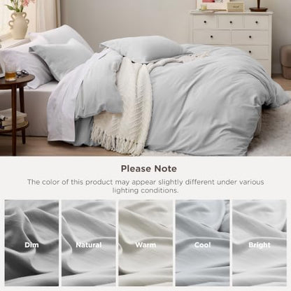 Bedsure Prewashed Duvet Cover Full, Cotton-Like Bedding Set, Light Grey