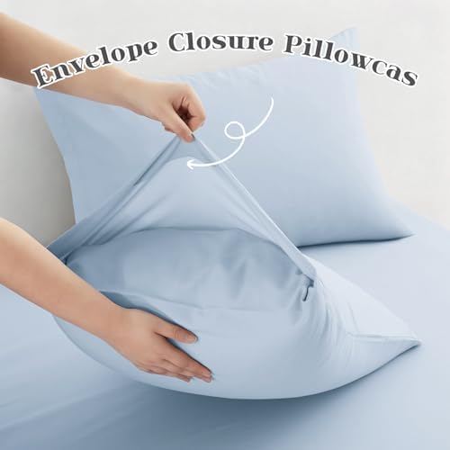 P Pothuiny 5-Piece Split King Sheets Set, Light Blue Soft Microfiber Fabric