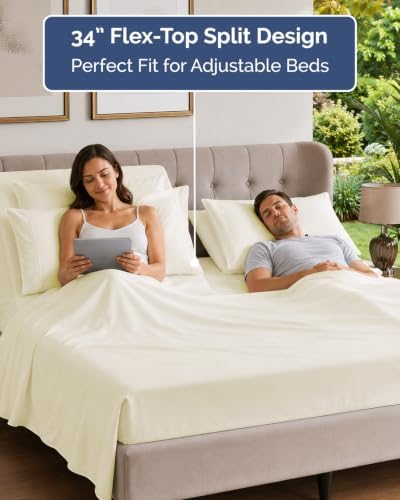 Flex Top Split Head King 6 Piece Sheet Set - Soft & Cooling - Off White