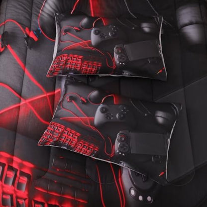 Gaming Comforter for Boys Teens,Game Bedding Sets Queen,Kids Gamer Comforter Set,Video Game Bedroom Bed Set Controller Duvet All Season 3 Piece