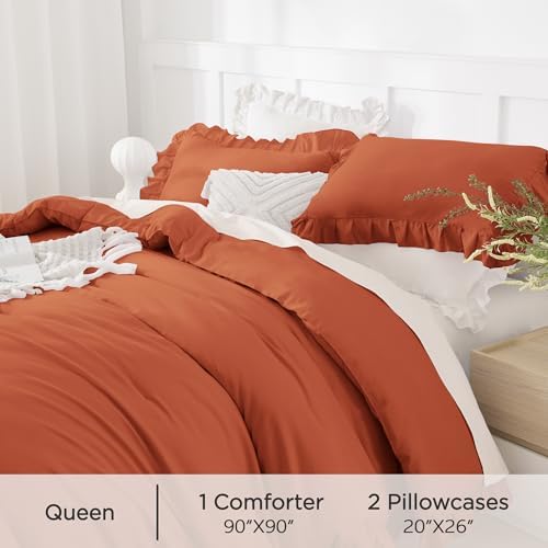 Andency Terracotta Queen Comforter Set, 3 Pcs Farmhouse Shabby Chic Bedding