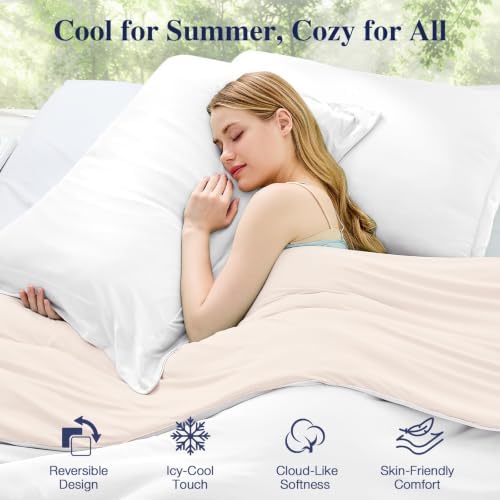 MUXHOMO Cooling Comforter Set Queen Size, Lightweight Summer Comforter for Hot Sleeper, Reversible Bedding with ICY Cooling Surface, Includes 1 Comforter (90"x90") and 2 Shams (20"x 26"), White