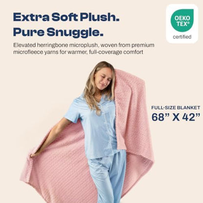 EverSnug Travel Blanket & Pillow 68x42 - Premium Ultra-Soft Microfleece 2 in 1 Compact & Packable Flight Blanket with Soft Bag Pillowcase, Hand Luggage Sleeve and Backpack Clip (Light Pink)