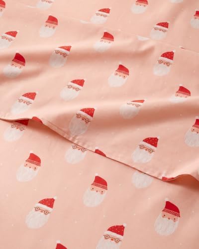 Christmas Sheet Set, Blush Santas, Holiday Xmas Bedding Set - Twin Size
