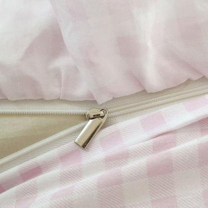 NSNLGSGC Pink Gingham Ruffle Queen Duvet Cover