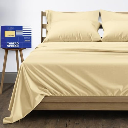 THREAD SPREAD California King Bed Sheets, Luxury 1000 Series Paradise Collection 100% Egyptian Cotton Cal King Sheets Set (6 PC, Sand), Soft, Cooling, Sateen, 16" Deep Pocket Hotel Sheet Set