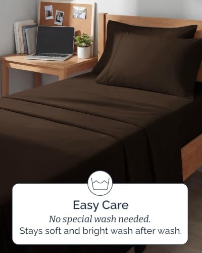 Twin XL 4 Piece Sheet Set - College Dorm Room Essentials - Chocolate Brown